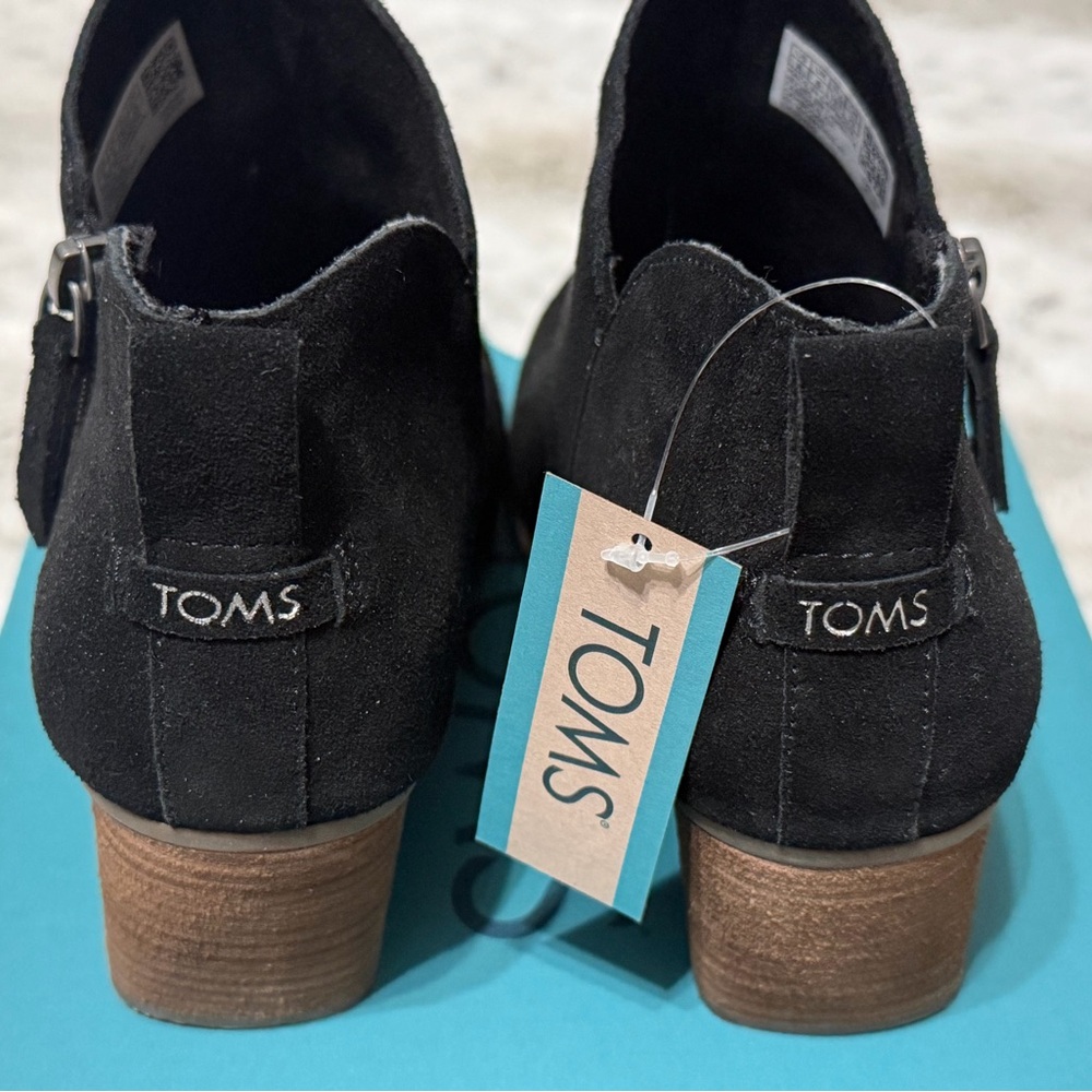 Toms Black Ankle Goldie Booties with Brown Heel Size 8 - Picture 3 of 5